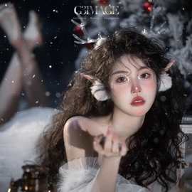 圣诞节鹿角发夹麋鹿发饰古装汉服可爱毛球小鹿龙女头饰精灵假耳朵