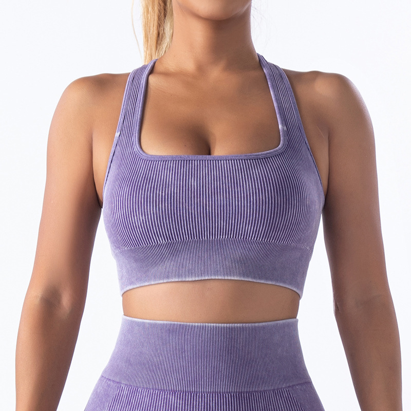 Transfronterizo Europa y América sin costuras esmerilado ropa de yoga de cuatro piezas conjunto deportivo mujer antichoque yoga sujetador de acondicionamiento físico calcetín de calcetín