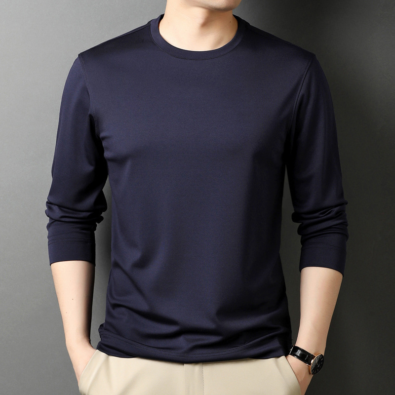 Counter high-end men's mulberry silk long-sleeved T-shirt for young and middle-aged casual versatile top high-end men's base coat
