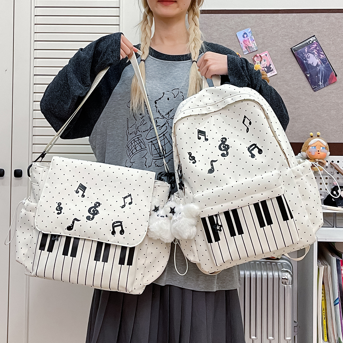 School Bag for Female Junior High School Students, Simple and Stylish Piano Backpack for High School Girls, Trendy and Good-Looking College Student Backpack