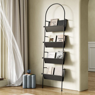 Bookshelf Floor-Standing Iron Wall-Mounted Living Room Magazine Rack Black Second-Hand Popular Book and Newspaper Rack Book and Periodical Display Rack Storage J&