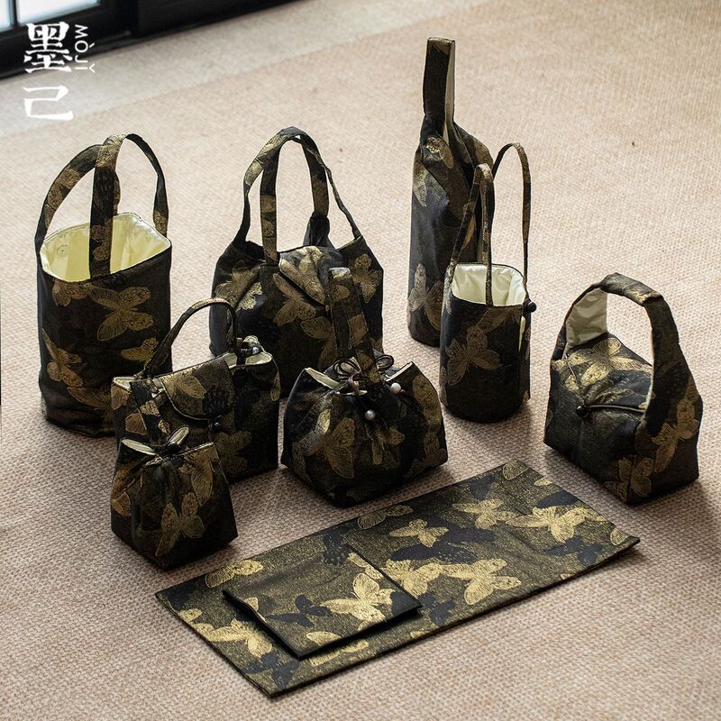 Moji Handmade Fabric Art Golden Silk Butterfly Tea Ceremony Accessories Collection Golden Tea Mat Tea Towel Tea Set Bag Portable Storage Bag Moji Handmade Fabric Art Golden Silk Butterfly Tea Ceremony Accessories Collection Golden Tea Mat Tea Towel Tea Set Bag Portable Storage Bag