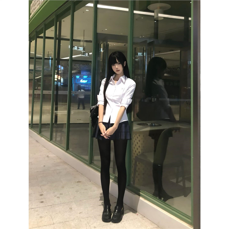 Xiao Zhi Chuan White Waist Long-sleeved Shirt Women's College Style Jk Uniform suit Autumn School White Shirt Top