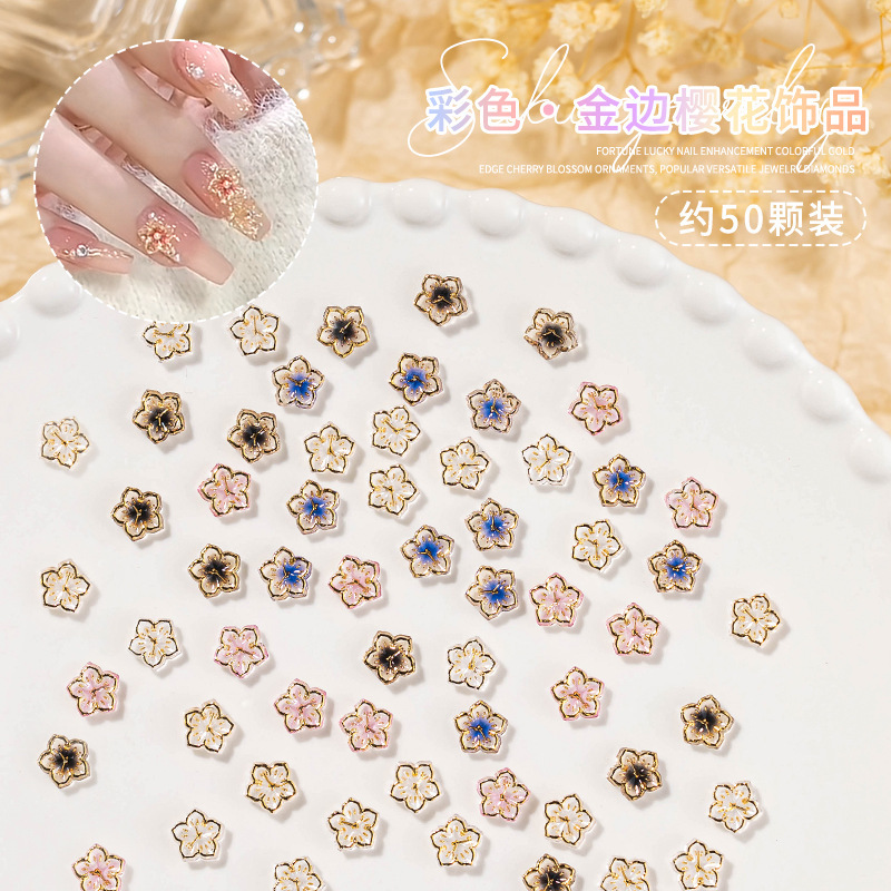 Nail Art Phnom Penh Cherry Blossom Nail Art Resin Bronzing Fresh Blush Flowers New Small Three-dimensional Diamond Nail Accessories