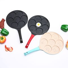 Hamburger pan, non-stick flat-bottom pan, Mafan Shi household seven-hole mold, multi-functional breakfast pan, egg frying tool, pancake pan
