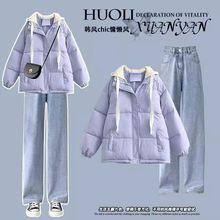 连帽短款羽绒棉女2025年新款小个子假两件学生面包服外套加厚保暖