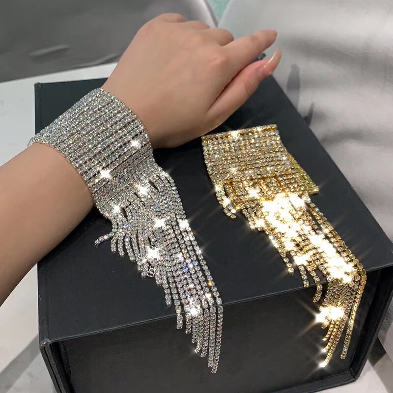 European and American personality trend diamond tassel bracelet 2022 new stage hip hop fashion luxury temperament jewelry women