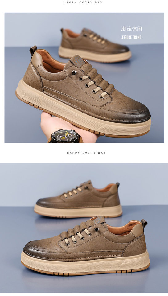 Giày da nam sneaker cổ thấp đế mềm thoáng khí phong cách Hàn Quốc — Màu kaki, màu đen chi tiết 17