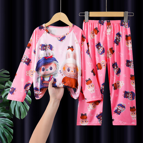 Children's pajamas for spring and autumn, cartoon style, long-sleeved, thin for summer, suitable for middle and large children, boys' air conditioning home wear set