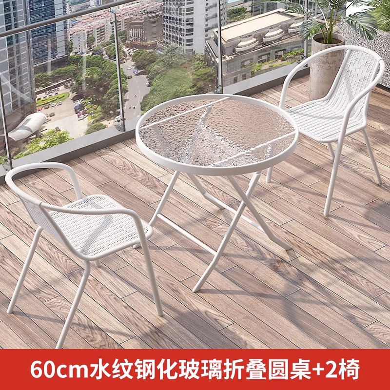 60cm water pattern tempered glass folding round table +2 Chairs