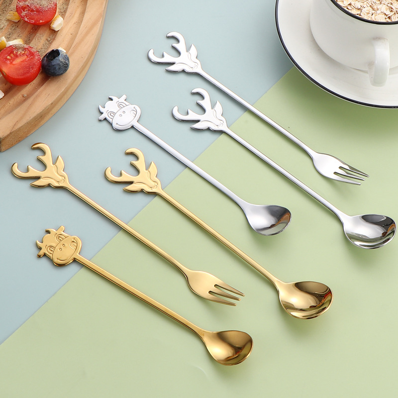 304L acero inoxidable yuan Bao cucharas bebés comer cubiertos especiales para niños aprender a comer entrenamiento autoalimentado cucharas y tenedores