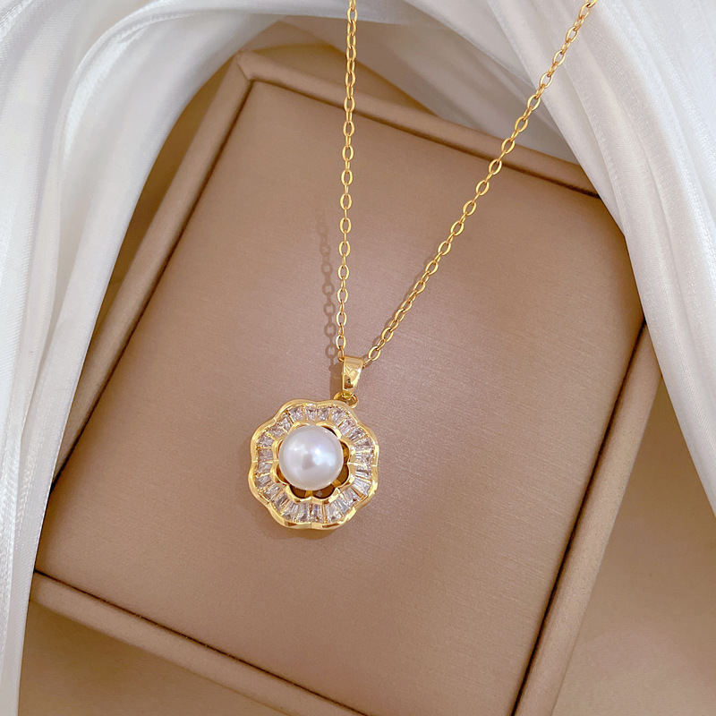【 Titanium Steel 】 Necklace and earring set, light luxury and heavy industry, full of pearls and diamonds, personalized and elegant banquet earrings and necklaces pic 11