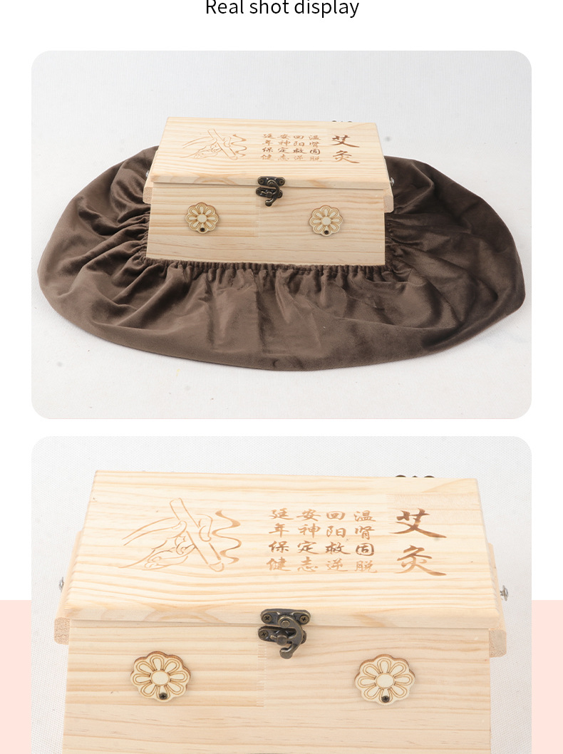 Wooden Moxibustion Box for Waist and Abdomen with 54 Moxa Cones Portable Ginger Moxa Warmer preparation
