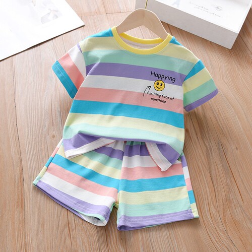 Girls' Short Sleeve T-Shirt Sports Set  Summer New Children's Baby Casual Shorts Trendy Two-Piece Set
