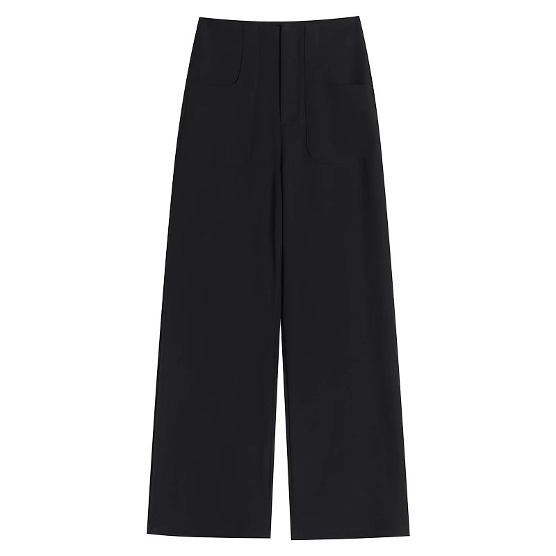Negro de cintura alta versión estrecha traje pantalones de piernas anchas para mujeres 2024 otoño nuevos pantalones casuales rectos y delgados