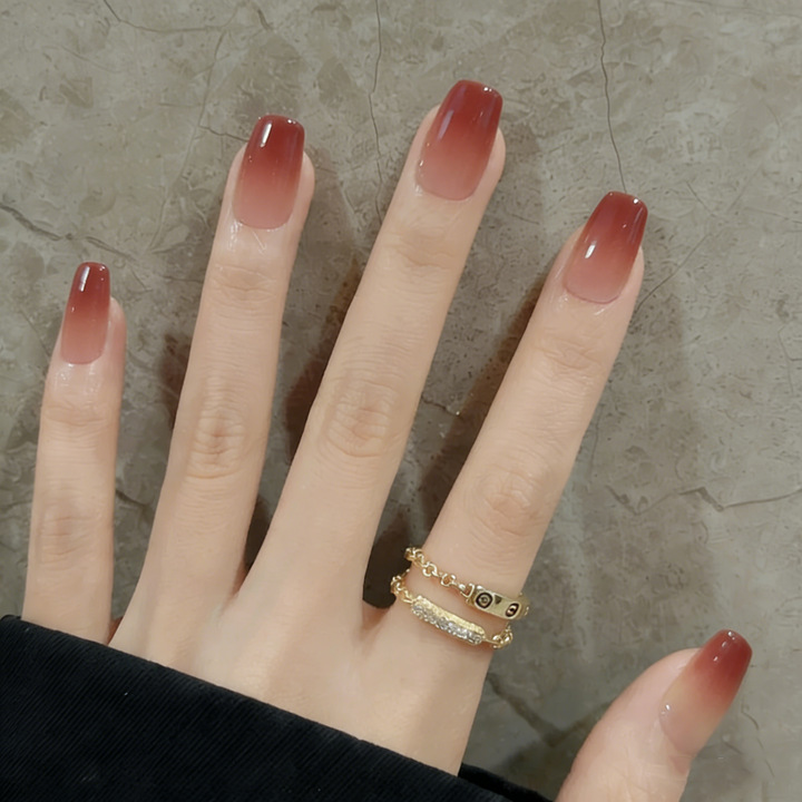 Desnudo marrón gradiente de manicure trapezoidal corto temperamento suave elegante para usar uñas cortas 24 piezas de parche de uñas terminadas image 7