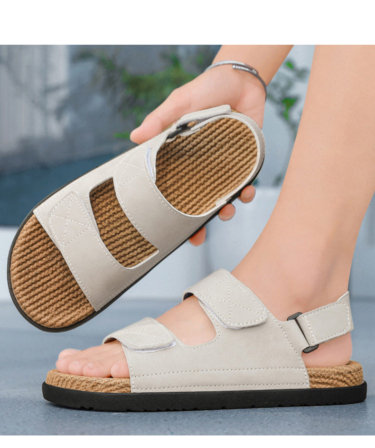 Dép sandal nam quai ngang cỡ lớn đi biển chống trượt, thoáng khí dùng hàng ngày — Kaki, Màu be, Màu đen chi tiết 16