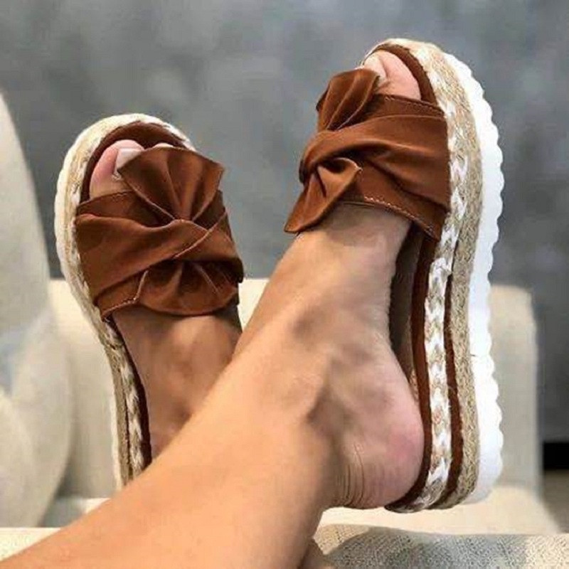 Summer wedge heel bow sandals for women, large-sized thick-soled rope beach shoes, large-sized women's shoes, size 43 wholesale Specification drawing
