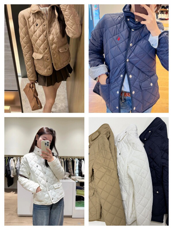 现货2025冬季拉夫棉服小马刺绣复古POLO翻领菱形格纹休闲百搭外套|undefined