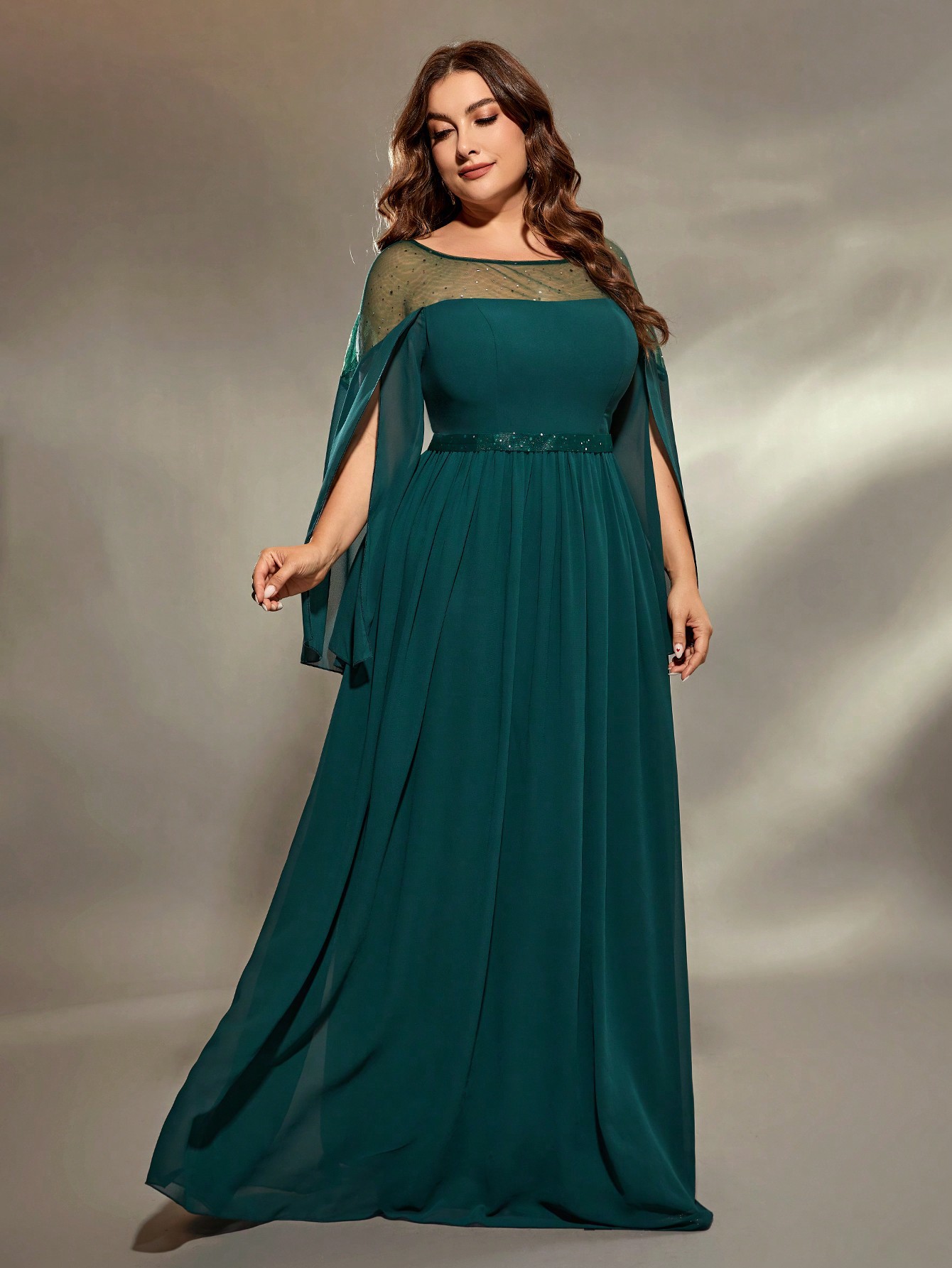 Europa y América vestido de noche nuevo producto grande hombre gordo cuello redondo vestido de dama de honor larga madre negra chiffon image 6