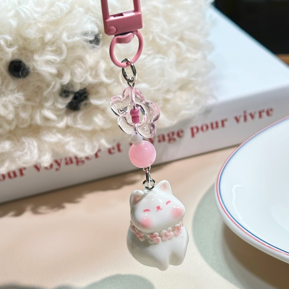 Lindo gatito tridimensional colgante llavero flor niña corazón ins viento dulce animal colgante con cuentas regalo