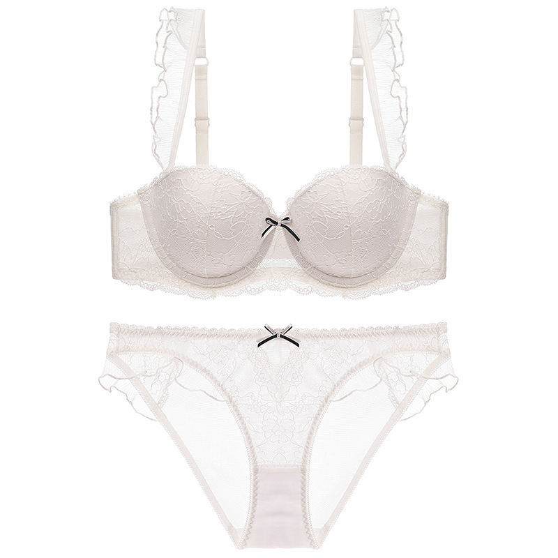 法式誘惑可愛荷葉邊可插片性感女內衣蕾絲文胸小胸聚攏文胸套裝