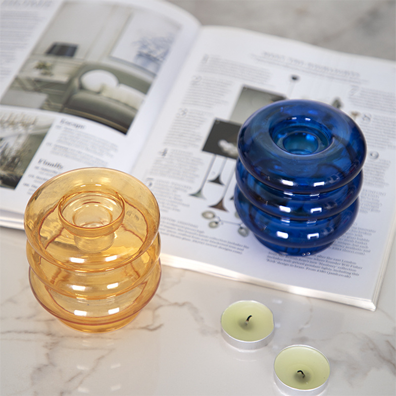 Candelaria de vidrio anillo de natación de color Candelaria de vela decoración de decoración de casa sala de modelo de restaurante ideas