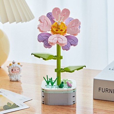 Compatible con LEGO Internet celebridad dibujos animados bloques de construcción maceta ramo Rosa girasol montado decoración juguete regalo hecho a mano