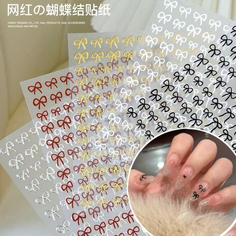 Nail Art Internet Celebrant Bow Sticker 2024 New Decal Black and White Bronzing Thin Tough Simple Nail Jewelry