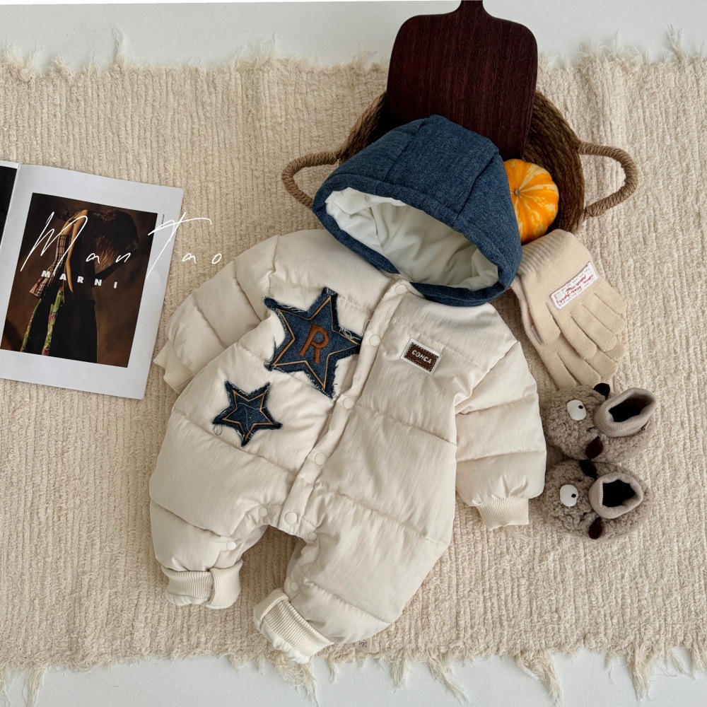 Mono de bebé Ropa de invierno más ropa de salida acolchada de terciopelo 0-2 años de edad, traje de escalada para bebé, engrosamiento y calidez, una pieza de moda 1