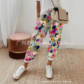 2025休闲运动裤百搭橡筋收腰显瘦跨进电商亚马逊新款数码印花女装