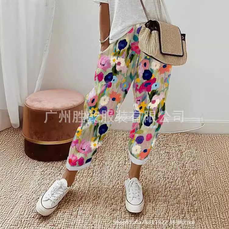 2025 Casual Sports Pants, Versatile Elastic Waist Slimming Look, Enter E-Commerce Amazon New Digital Printing Women's Clothing