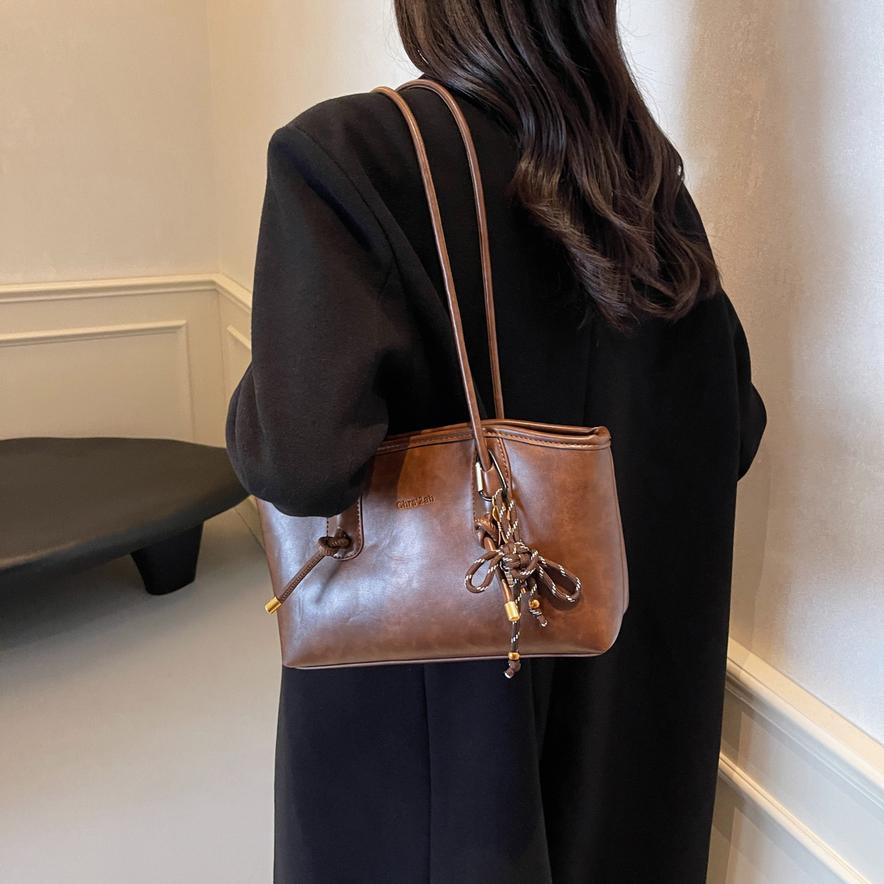 Borsa a tracolla semplice da donna, in PU, con texture retrò, casual, per pendolari, primavera ed estate, personalità europea e americana_voghion.com