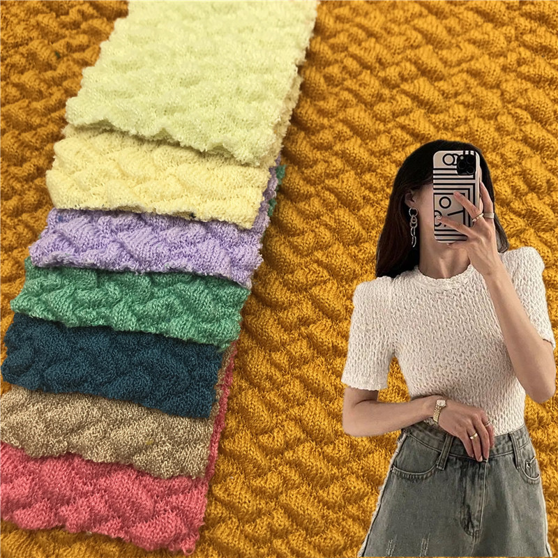 秋冬泡泡提花针织面料 400g加厚毛线提花皱布 外套保暖提花面料