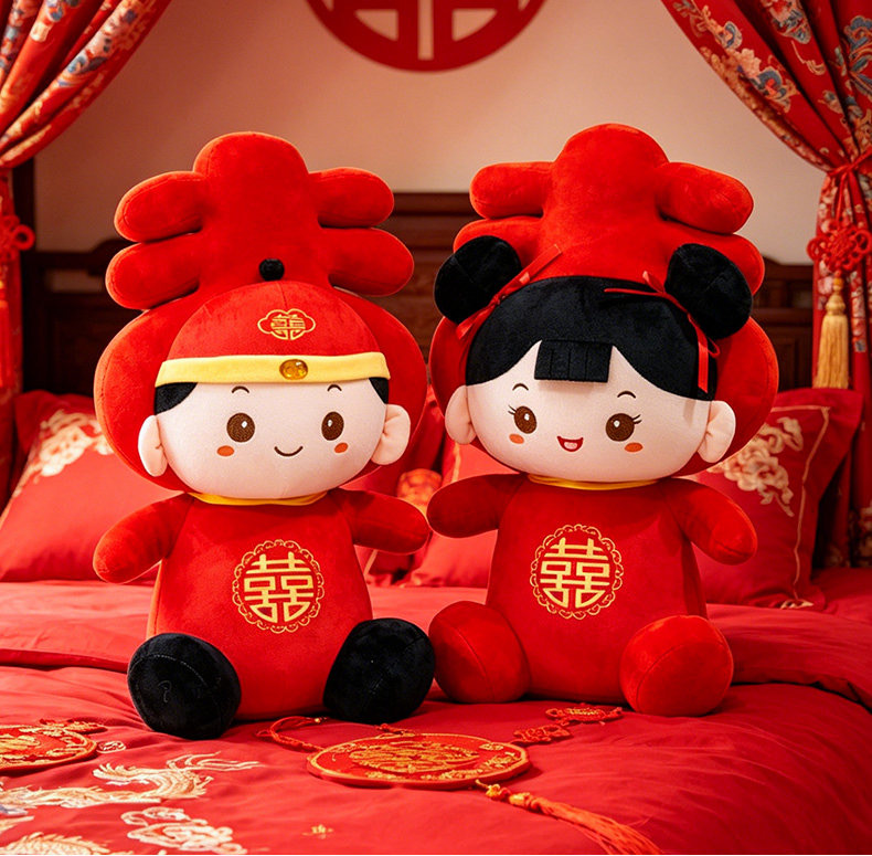 Casamiento doble muñeca de boda un par de muñecas de cama de prensado juguetes de peluche de boda boda muñeca de cabecera de la cama de la novia almohada de boda image 6