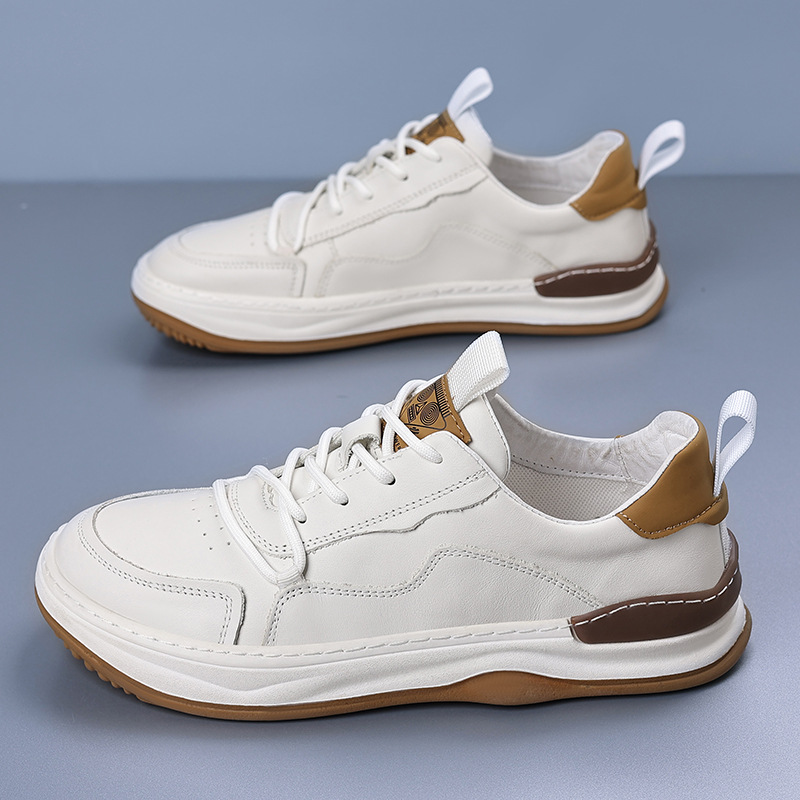 Cabeza de cuero de vaca otoño nuevos zapatos de cuero de hombre con suela gruesa cabeza redonda zapatos de hombre casuales ligeros zapatos de moda