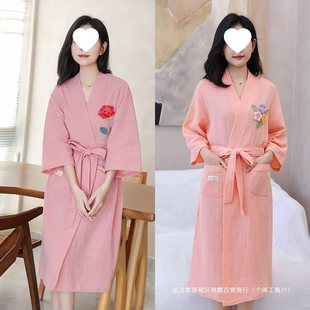 Spring and Summer Thin Bathrobe Cotton Double Gauze Bathrobe Home Clothes Nightgown Water Absorbent Quick-drying Bathrobe Home Clothes Pajamas