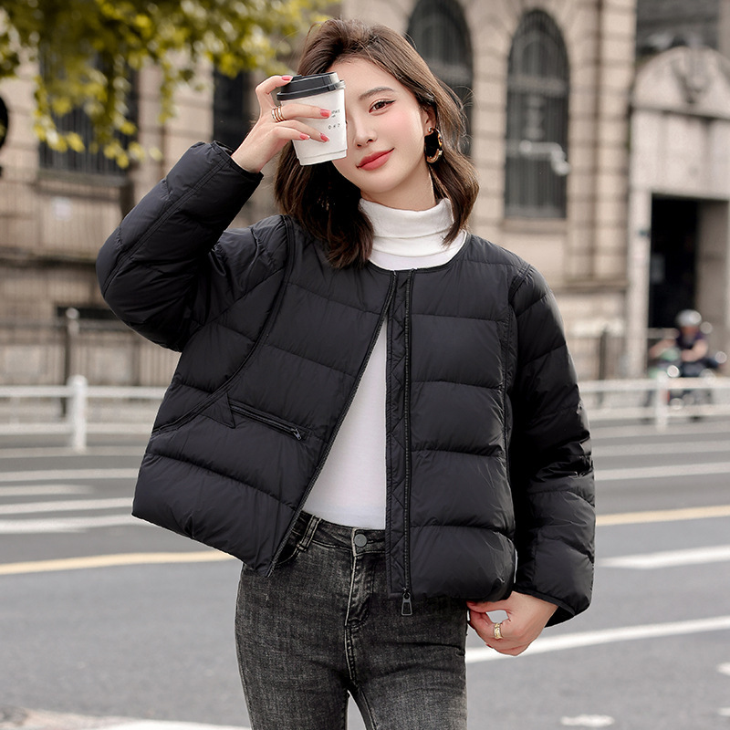 薄款棉服女短款2025秋冬新款简约洋气圆领学院风小个子短款棉衣潮|undefined