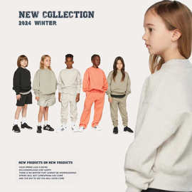 2024童装360G重磅纯色加绒厚实儿童圆领卫衣欧美跨境潮牌卫衣批发