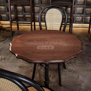 # Tavern Tables and Chairs Commercial Coffee Shop Milk Tea Baking Shop Sugar Water Shop American Retro Industrial Style Dining Solid Wood Table