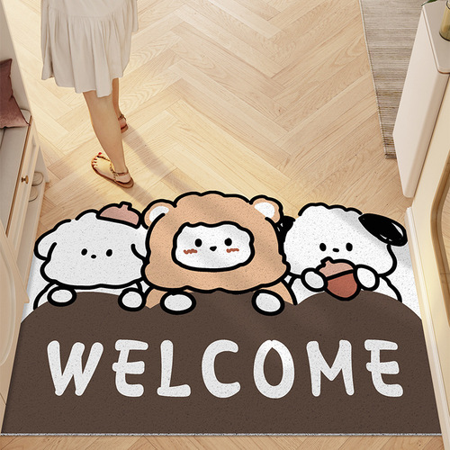 Cartoon Dog Entry Mat with Edging, Cuttable Cute String Ring Doormat, Anti-Slip and Dustproof Front Door Mat