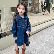 女童连衣裙春秋季2025新款韩版女宝宝牛仔裙子儿童洋气公主裙秋装