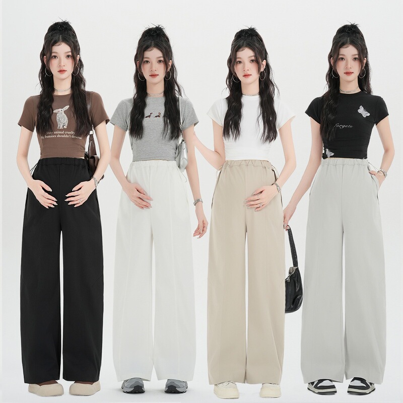 Real Shot of Maternity Pants 2026 Spring Loose Straight Drawstring Casual Wide-Leg Pants Trendy Slimming Pants Real Shot of Maternity Pants 2026 Spring Loose Straight Drawstring Casual Wide-Leg Pants Trendy Slimming Pants