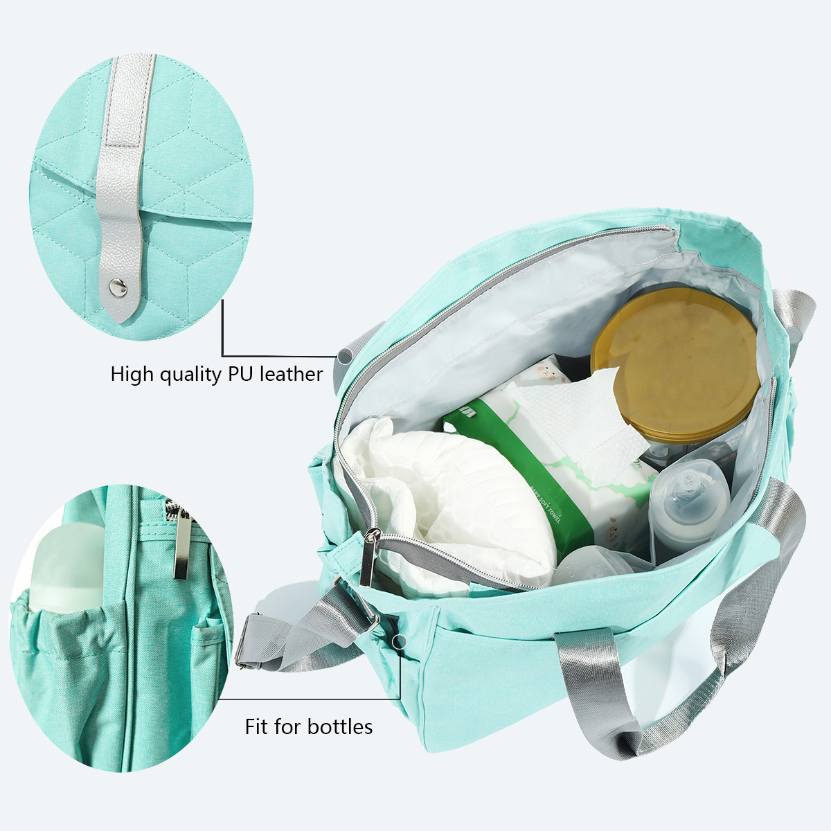 Stylish High-Quality Shoulder Hand-Carry Mommy Bag Geometric Sewn Leather Multifunctional Large Capacity Diaper Bag