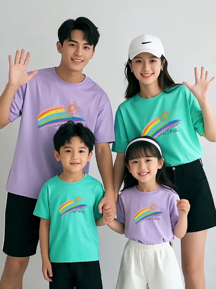 [插肩袖亲子t恤一家三口2025新款幼儿园园服团体服小学生班服短袖]