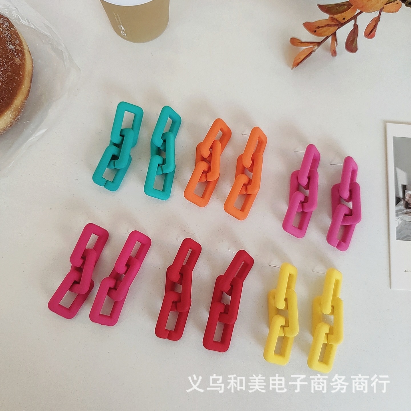 [New style] Net popular ins spring and summer color frosted square chain earrings earrings European and American long exaggerated earrings