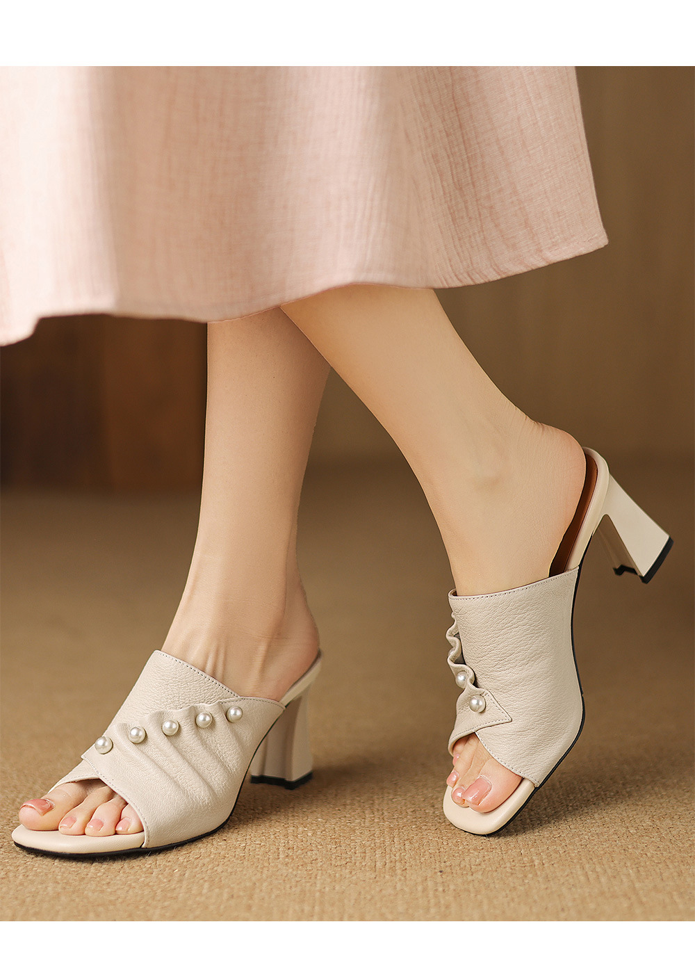 Sandal cao gót nữ quai ngang hở mũi gót 7 cm — đen chi tiết 2
