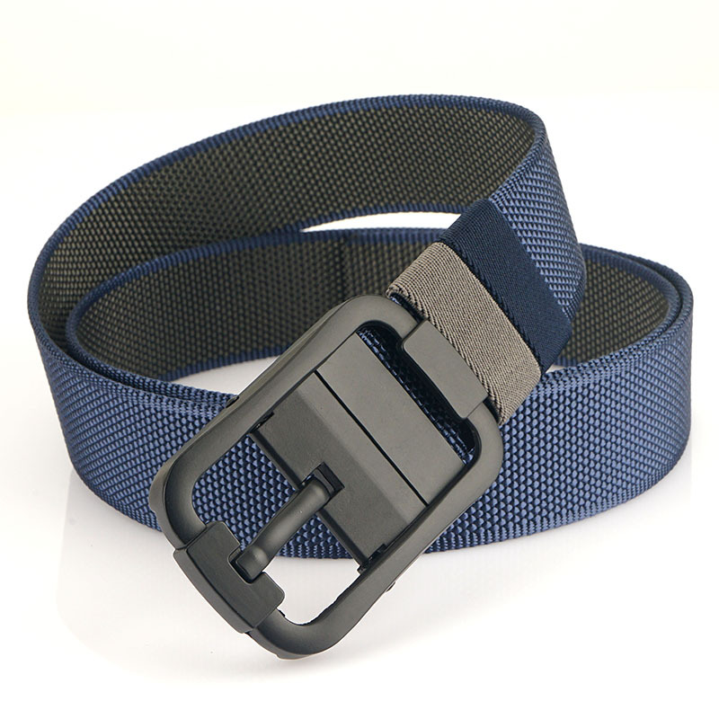 [Doble cara de doble uso] Nueva hebilla giratoria de cinturón de nylon de dos colores para hombres casual simple correa de pantalones de lona tejida