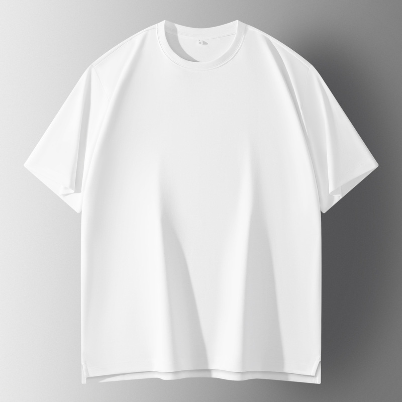 Liquid Ammonia Mercerized Cotton 7A Antibacterial Summer Slightly Wide Version Short Front and Long Back Slit Design Pure Color Classy Customized Men's T-Shirt
