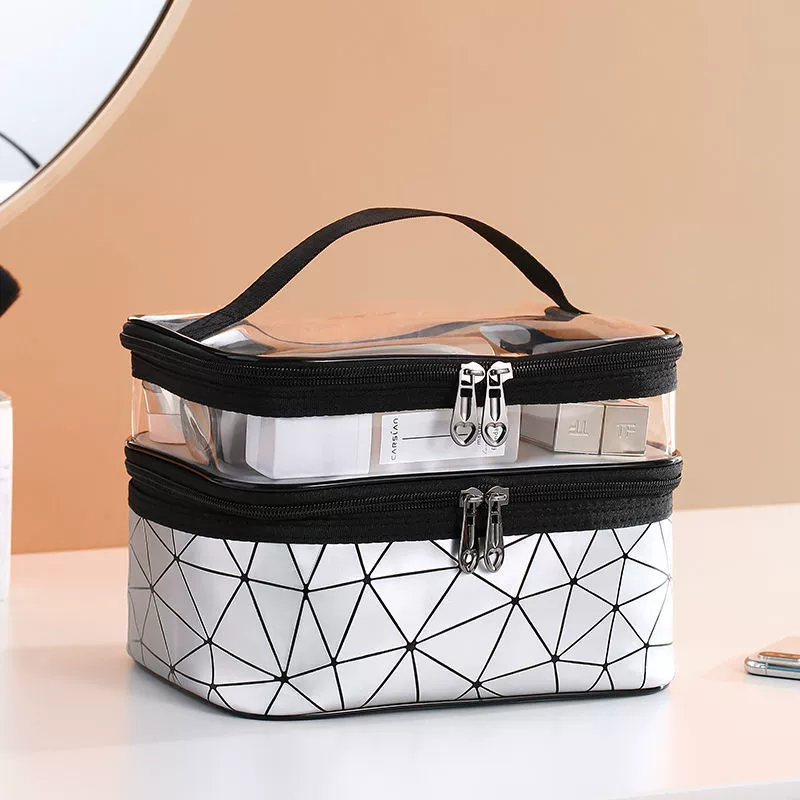 Handheld Cosmetic Bag, Universal Storage System, Double-Layer 25×20×2 cm Portable Organizer